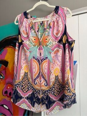 Rose & Olive Multicolor Floral Print top boho chic size 1X